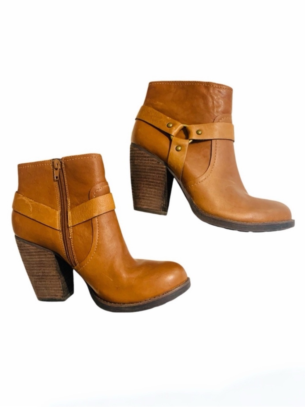 Kork Ease Farah Rust Brown Leather Harness Booties Ankle Boots Size 9.5 Western